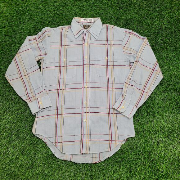 Vintage 80s MOD Plaid Button Shirt Medium 20x30 Blue USA - Picture 1 of 11